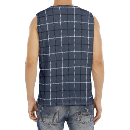 Dark Blue Tattersall Pattern Print Men's Fitness Tank Top