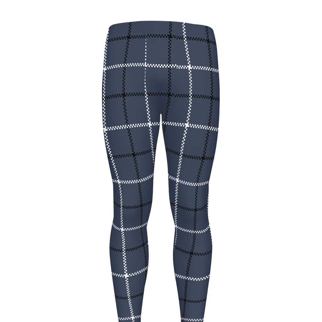 Dark Blue Tattersall Pattern Print Men's leggings