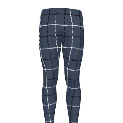 Dark Blue Tattersall Pattern Print Men's leggings