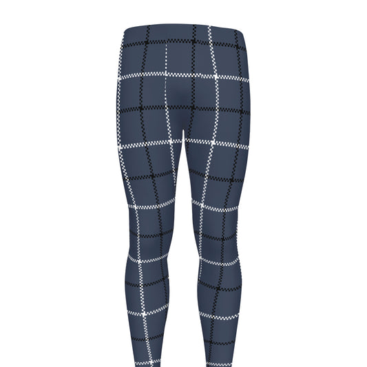 Dark Blue Tattersall Pattern Print Men's leggings