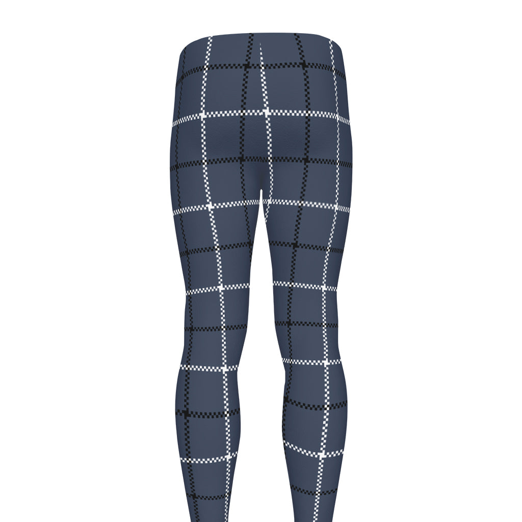 Dark Blue Tattersall Pattern Print Men's leggings