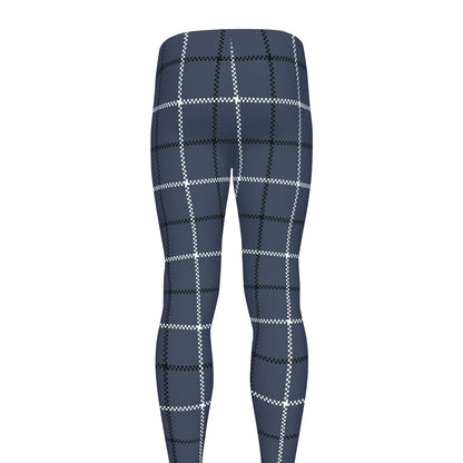 Dark Blue Tattersall Pattern Print Men's leggings