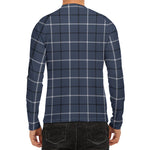 Dark Blue Tattersall Pattern Print Men's Long Sleeve Rash Guard