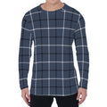 Dark Blue Tattersall Pattern Print Men's Long Sleeve T-Shirt