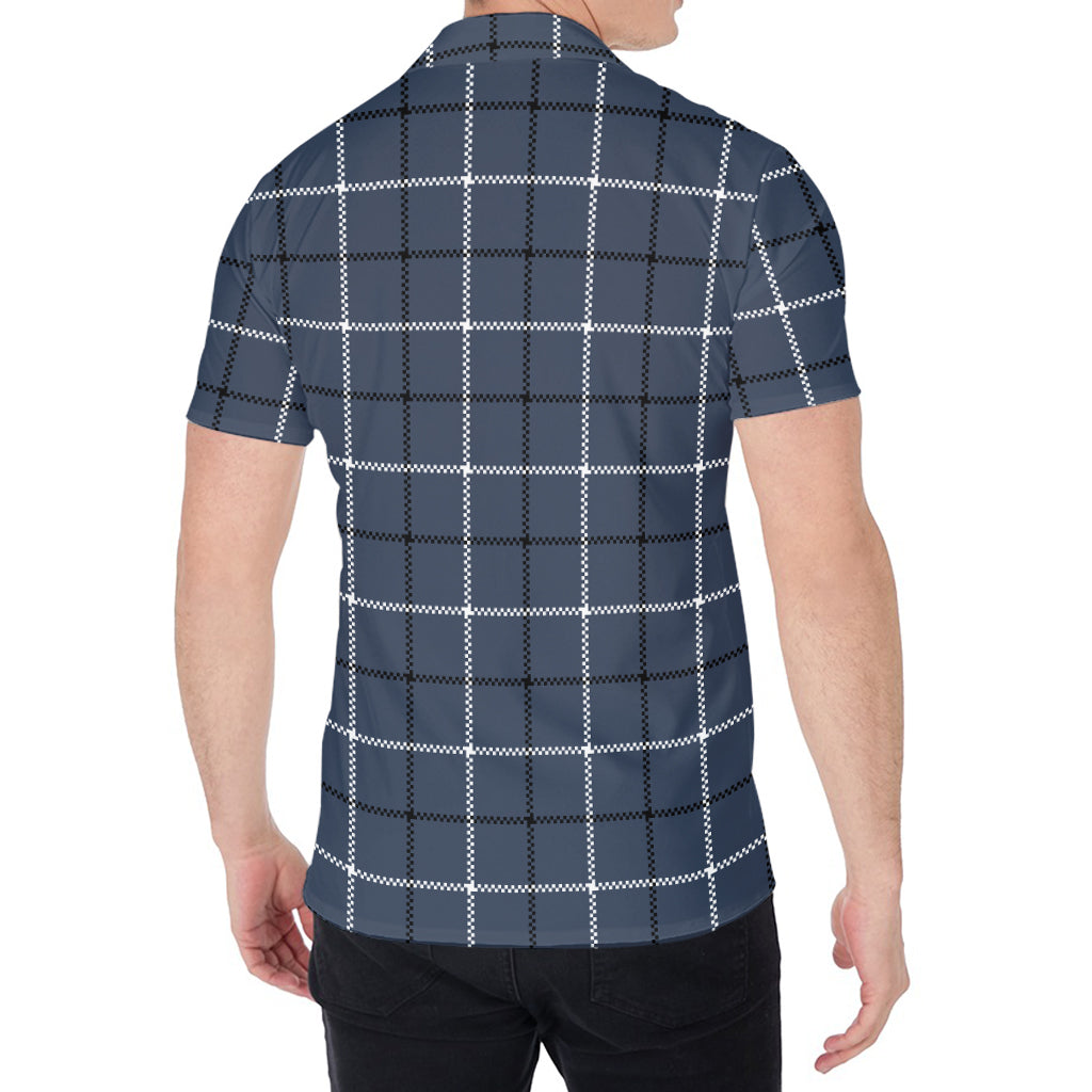 Dark Blue Tattersall Pattern Print Men's Shirt