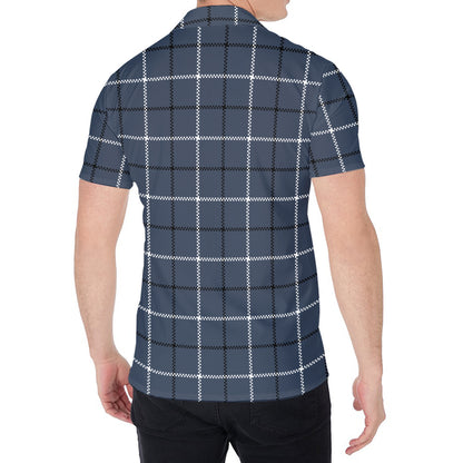 Dark Blue Tattersall Pattern Print Men's Shirt