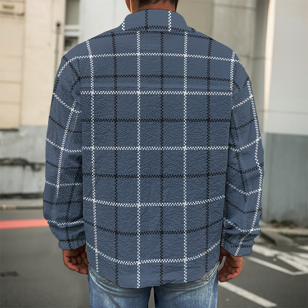 Dark Blue Tattersall Pattern Print Men's Shirt Jacket