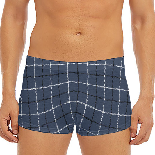 Dark Blue Tattersall Pattern Print Men's Short Boxer Briefs