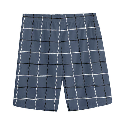 Dark Blue Tattersall Pattern Print Men's Sports Shorts