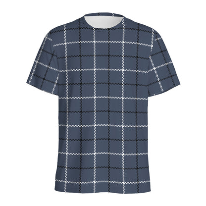 Dark Blue Tattersall Pattern Print Men's Sports T-Shirt