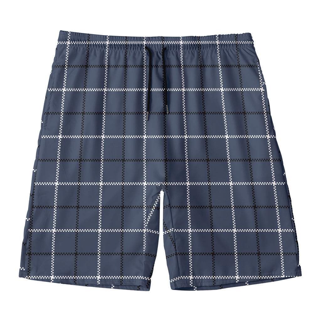Dark Blue Tattersall Pattern Print Men's Swim Trunks