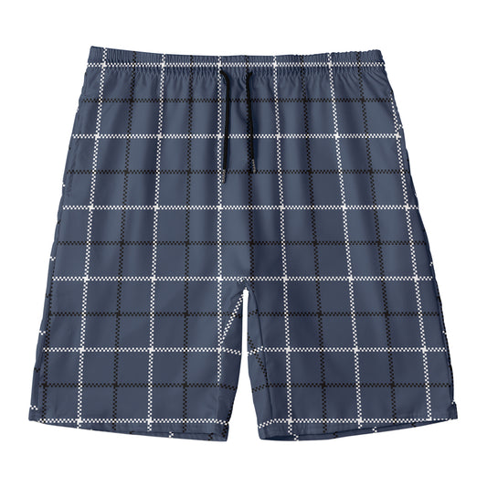 Dark Blue Tattersall Pattern Print Men's Swim Trunks