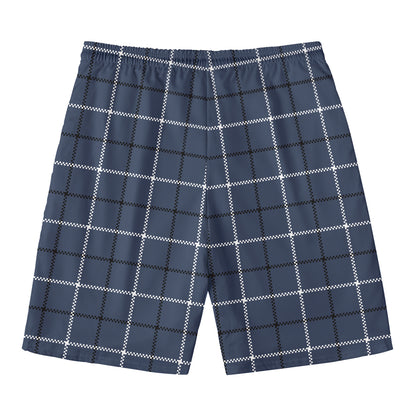 Dark Blue Tattersall Pattern Print Men's Swim Trunks