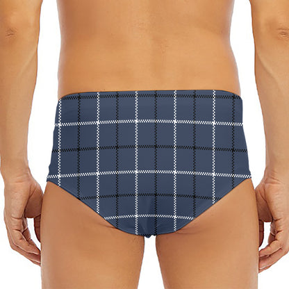 Dark Blue Tattersall Pattern Print Men's Triangle Swim Briefs