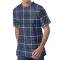 Dark Blue Tattersall Pattern Print Men's Velvet T-Shirt