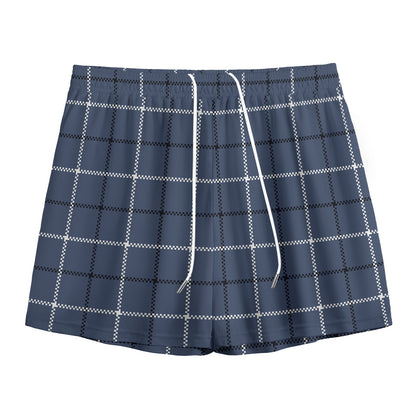 Dark Blue Tattersall Pattern Print Mesh Shorts
