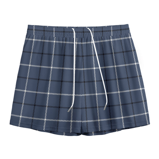 Dark Blue Tattersall Pattern Print Mesh Shorts