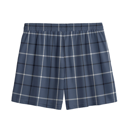 Dark Blue Tattersall Pattern Print Mesh Shorts
