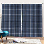 Dark Blue Tattersall Pattern Print Pencil Pleat Curtains