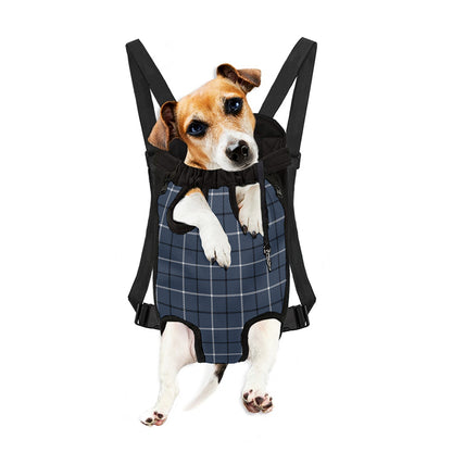 Dark Blue Tattersall Pattern Print Pet Carrier Backpack