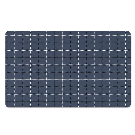Dark Blue Tattersall Pattern Print Polyester Doormat