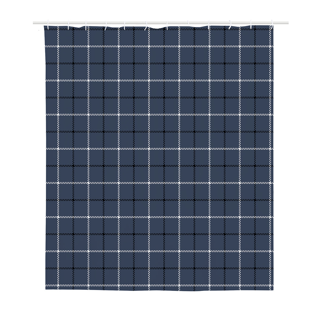 Dark Blue Tattersall Pattern Print Polyester Shower Curtain