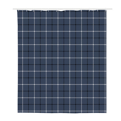 Dark Blue Tattersall Pattern Print Polyester Shower Curtain