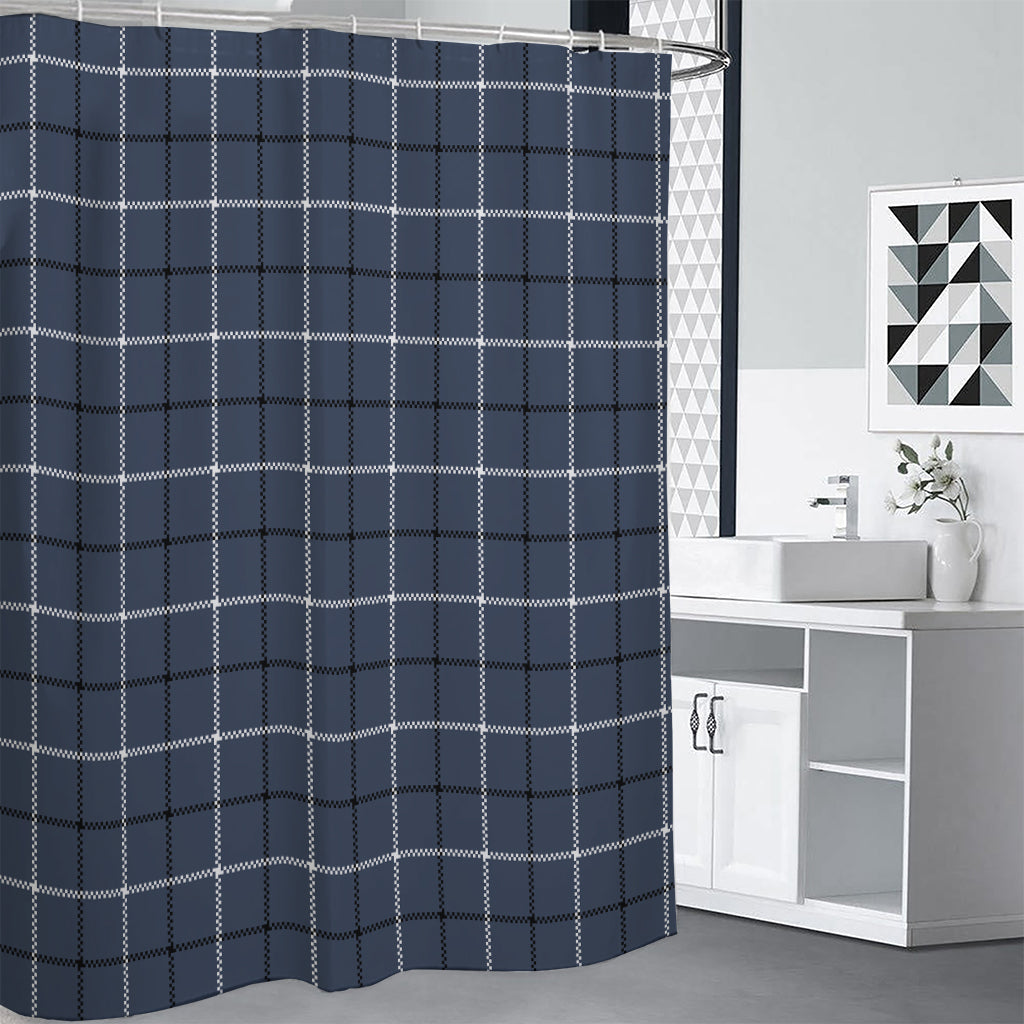Dark Blue Tattersall Pattern Print Premium Shower Curtain