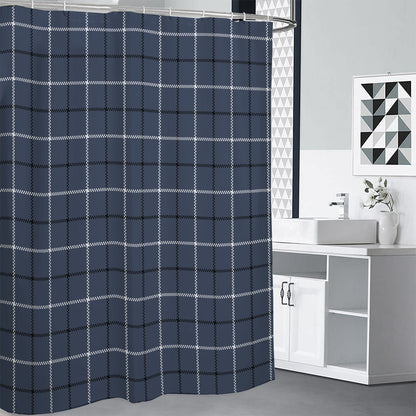 Dark Blue Tattersall Pattern Print Premium Shower Curtain