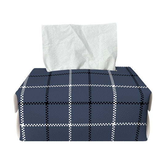 Dark Blue Tattersall Pattern Print Rectangle Tissue Box Cover