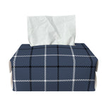 Dark Blue Tattersall Pattern Print Rectangle Tissue Box Cover
