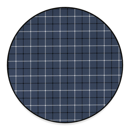 Dark Blue Tattersall Pattern Print Round Floor Mat