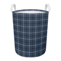 Dark Blue Tattersall Pattern Print Round Laundry Basket