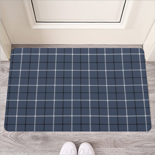 Dark Blue Tattersall Pattern Print Rubber Doormat