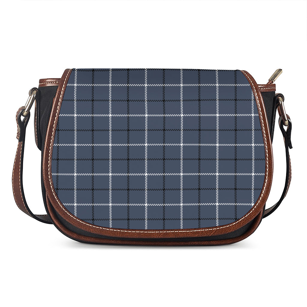 Dark Blue Tattersall Pattern Print Saddle Bag