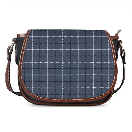 Dark Blue Tattersall Pattern Print Saddle Bag