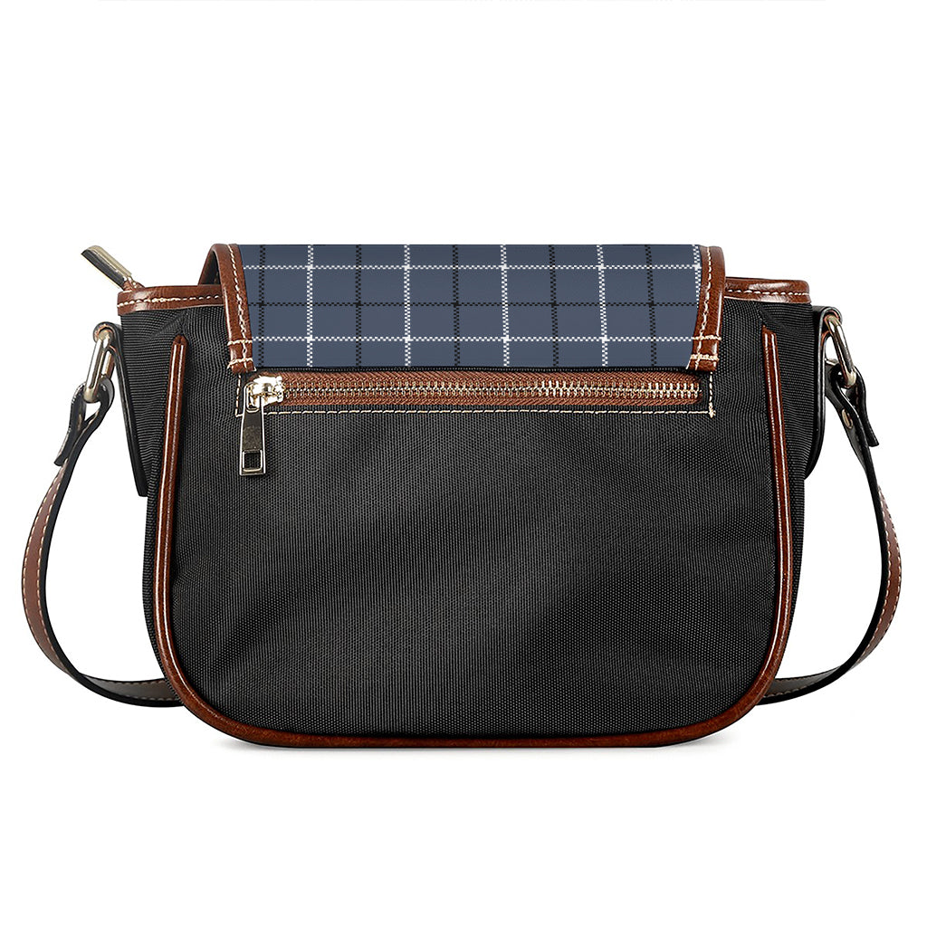 Dark Blue Tattersall Pattern Print Saddle Bag