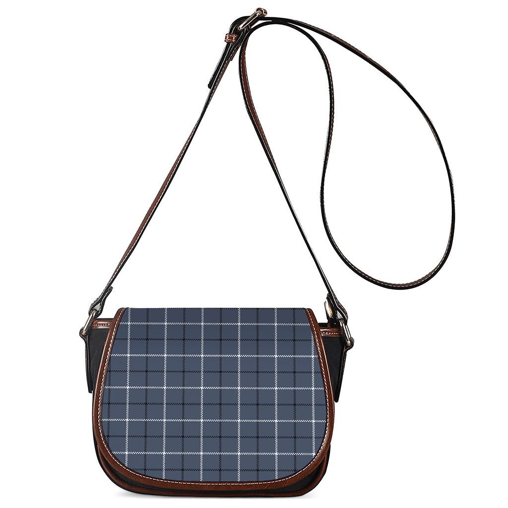 Dark Blue Tattersall Pattern Print Saddle Bag