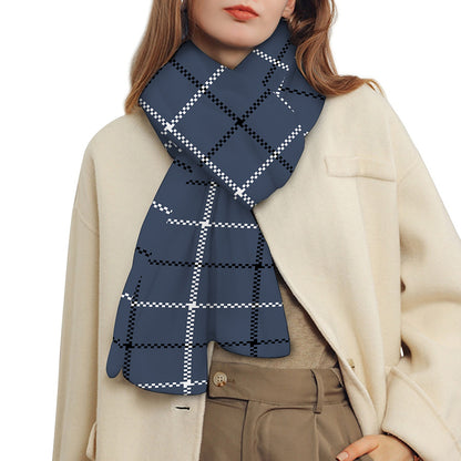 Dark Blue Tattersall Pattern Print Scarf