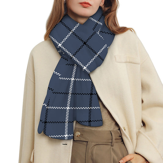 Dark Blue Tattersall Pattern Print Scarf