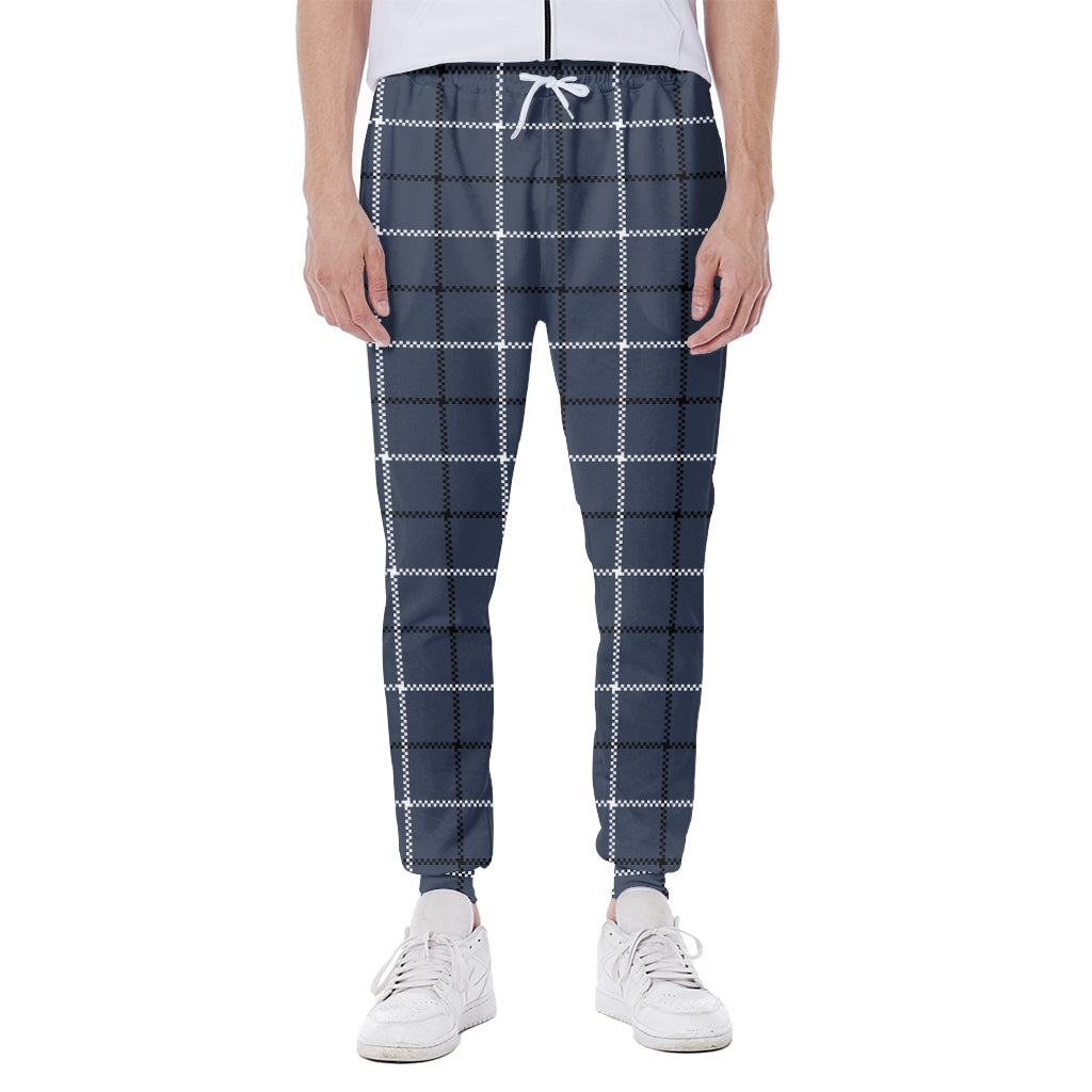 Dark Blue Tattersall Pattern Print Scuba Joggers