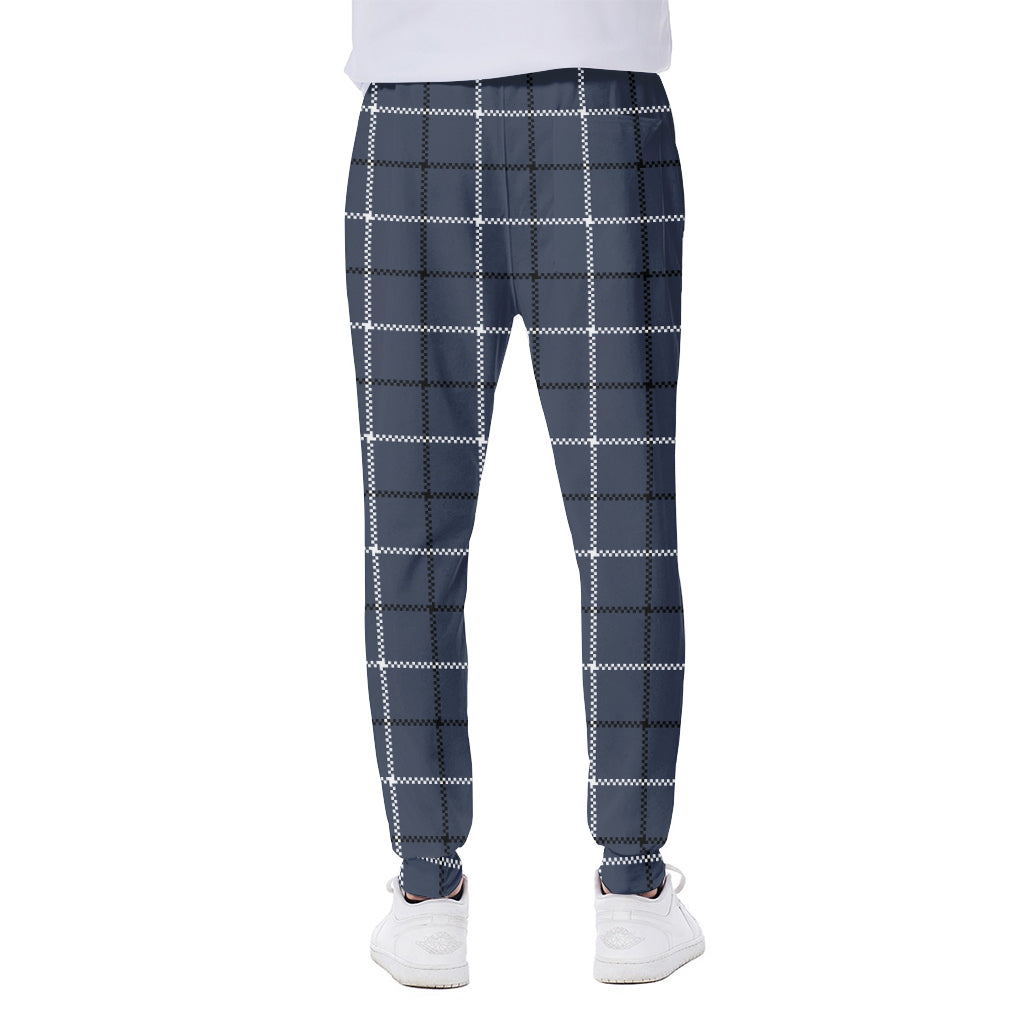 Dark Blue Tattersall Pattern Print Scuba Joggers