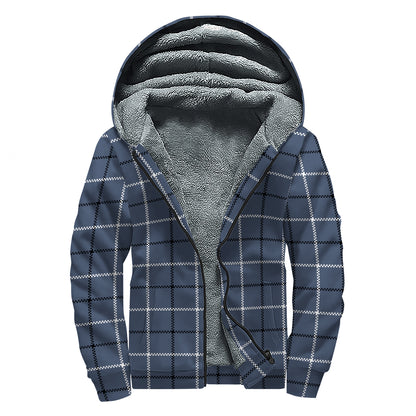 Dark Blue Tattersall Pattern Print Sherpa Lined Zip Up Hoodie