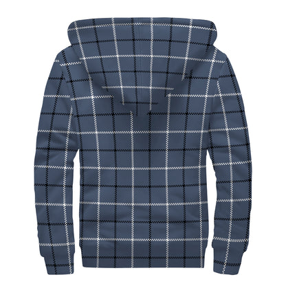 Dark Blue Tattersall Pattern Print Sherpa Lined Zip Up Hoodie