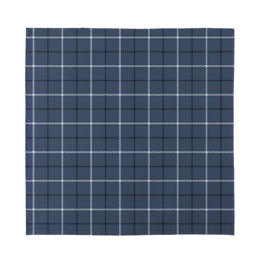 Dark Blue Tattersall Pattern Print Silk Bandana