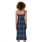 Dark Blue Tattersall Pattern Print Slim Fit Midi Cami Dress