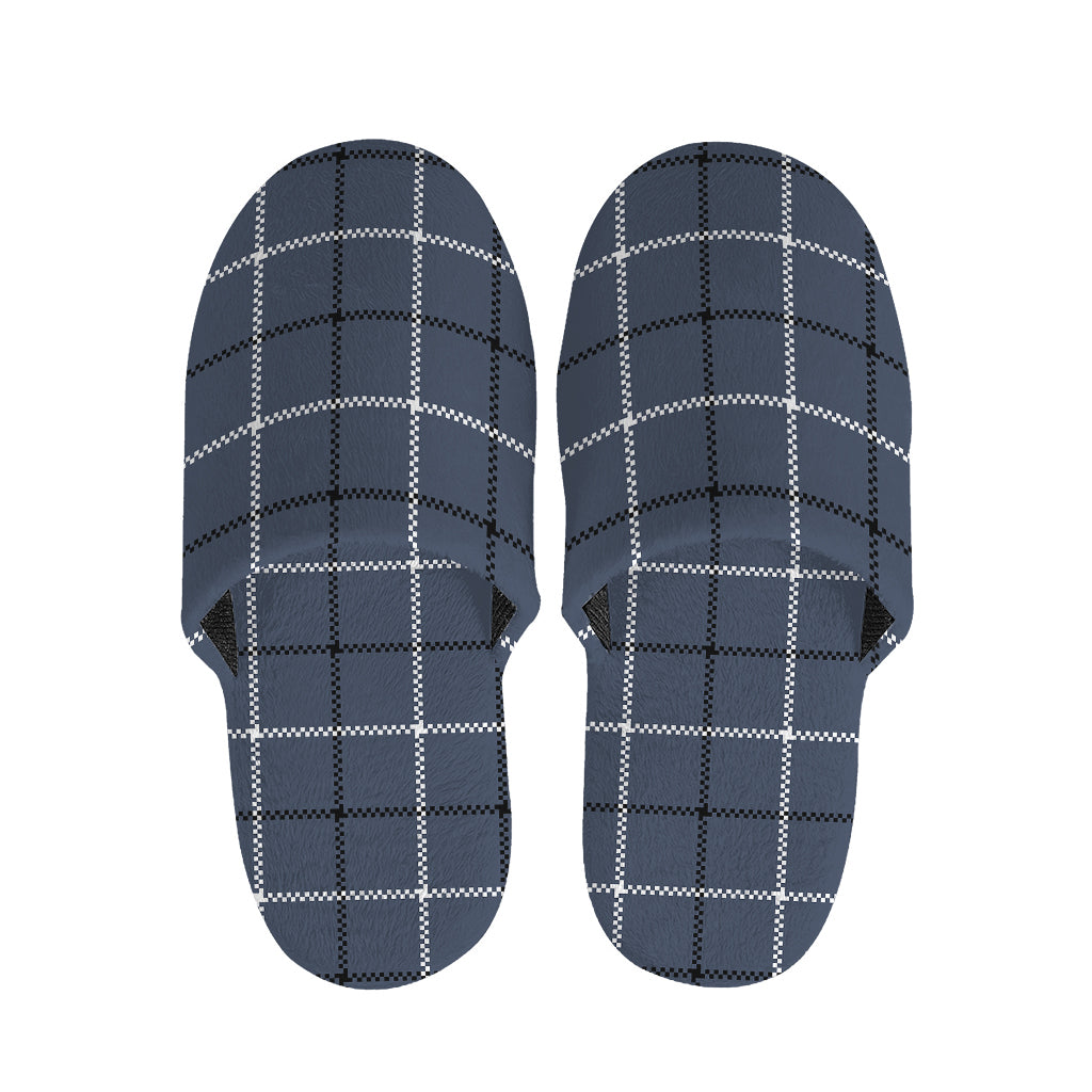 Dark Blue Tattersall Pattern Print Slippers