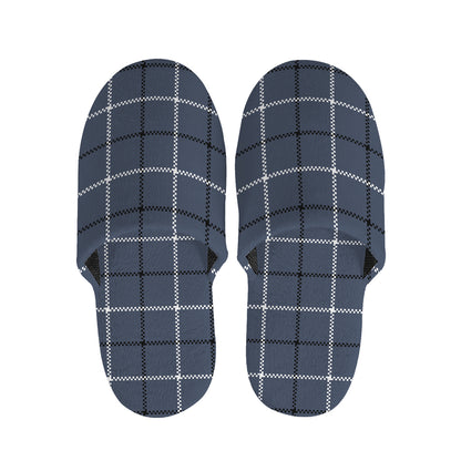 Dark Blue Tattersall Pattern Print Slippers