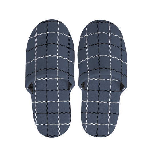 Dark Blue Tattersall Pattern Print Slippers