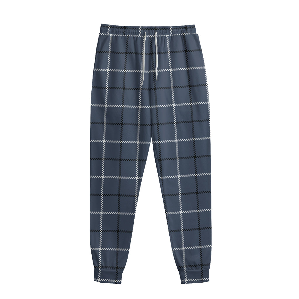 Dark Blue Tattersall Pattern Print Sweatpants